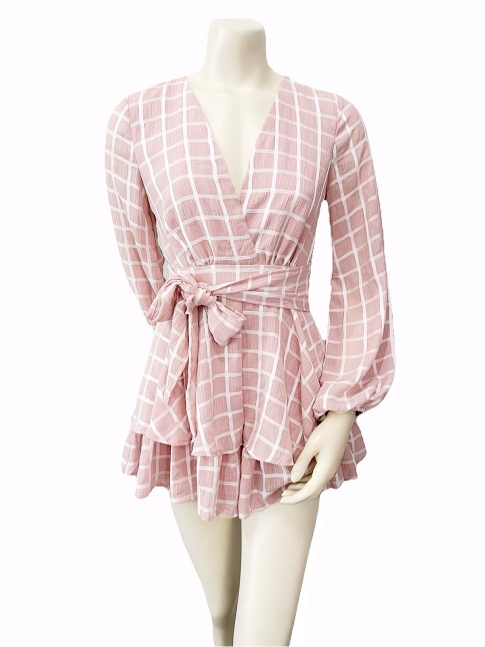 Blithe Los Angeles Pink Plaid Tie-Waist Romper Size Small